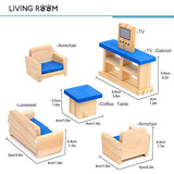 TOYROOM Wooden Dollhouse Furniture 5 Sets 35 PCS 1:12 Scale Doll House Accessories Toy for Baby Kids Children Bathroom Kitchen Bedroom Living Room Dining Room Fully Furnished Bundle