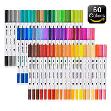 Dual Tip Brush Markers Pen 60 Colors, Fine and Brush Tip Colored Dual Pens for Coloring Books, Drawing, Bullet Journal, Planner, School Art Projects