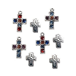 Cross Charms, Silver Plated with Rhinestones, Assorted Shapes/sizes, 11pc Pkg