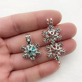 8pcs Christmas Snowflake Pearl Cage Bright Silver Beads Cage Locket Pendant Jewelry Making-for