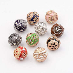 Pandahall 10pcs Handmade Indonesia Round Beads with Alloy Cores 19-20mm Random Mixed Color for Jewelry Making Findings