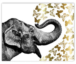 Gold Foil Art Print - Elephant With Gold Foil Butterflies 8x10 inches