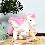 Qaba Kids Wooden Plush Ride-On Unicorn Rocking Horse Chair Toy with Sing Along Songs
