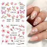 Cherry Blossom Nail Stickers Water Transfer Nail Decals Pink Flower Leaf Designs Nail Art Supplies Sakura Floral Spring Nail Stickers for Women Girls Manicure Tip Nail Decoration