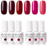 Gellen Gel Nail Polish Set - Glamour Reds Magenta Maroon Trend Nail Gel 6 Colors - Soak Off Gel Polish Nail Art Home Gel Manicure Kit