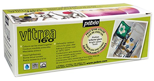 Pebeo 111100 Vitrea 160 Glossy Glass Paint Set, Cardboard Box of 10 Assorted 45-Milliliter Jars