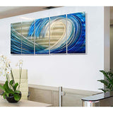 Statements2000 Tropical Surf Large 3D Metal Wall Art Panels Painting Hanging Sculpture by Jon Allen, Silver/Blue, 84" x 36" - Shoot The Curl XL