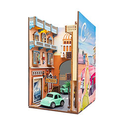 Fsolis DIY Book Nook Kit，DIY Dollhouse Book Nook Bookshelf Insert Bookcase Book Stand Personalized Assembled Bookends Diorama Decor Alley Miniature Kit ( YS01)