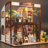 DIY DOLLHOUSE Fsolis Miniature Kit with Furniture, 3D Wooden Miniature House with Dust Cover and Music Movement, Miniature Dolls House kit Coffee House M27