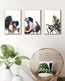ArtbyHannah 3 Pack 16x24 Inch Large Framed Plant Canvas Wall Art Decor with Botanical Leaf Prints Artwork for Home Decoration, Ready to Hang