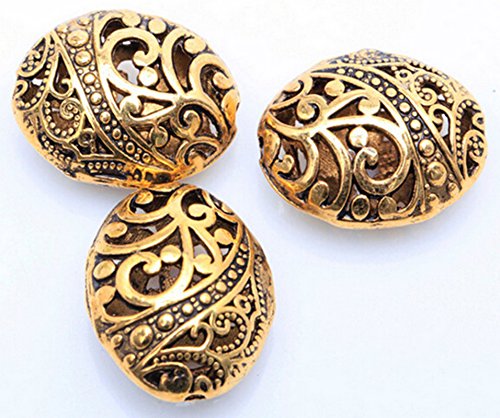 Antique Tibetan Gold Ellipse Shaped Hollow Spacer Oval Beads Handcrafts Finding Jewelry Making DIY