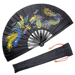 OMyTea Performance Large Hand Folding Fan - Chinese/Japanese Kung Fu Tai Chi Handheld Fan for