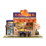 WYD Star Octopus Burning Japanese Style Shop Mini Mini Doll House Kit Assembled LED Light Model Wind and Gift with Dust Cover and Music