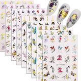 9 Sheets Flower Nail Art Stickers Decals Spring Butterfly 3D Self-Adhesive Nail Decals Gold Foil Line Designs Nail Decorations Hollow Out Leaf Nail Supplies DIY Nail Accessories for Women Girls