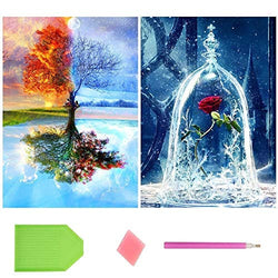 Topus 2 Pack 5D DIY Diamond Painting Full Drill Paint with Diamonds Four Seasons Tree & Rose for Home Wall Decor by Number Kits (12X16inch)