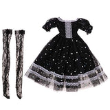 Prettyia Fashion Star Princess Gauzy Dress with Lace Stockings for 1/3 BJD 60cm Dolls Party Dress Up Black