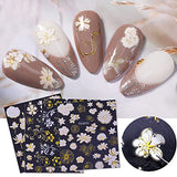 Gold White Flower Nail Art Sticker Decals, 7 Sheets Self Adhesive Nail Decals for Nail Art Designs Blossom Leaves Nail Art Supplies for Women Kids, Nail Stickers for Acrylic Nails Polish Beauty Charms
