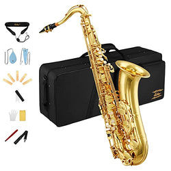 Eastar Tenor Saxophone Student Tenor Saxophone Bb Tenor Sax B Flat Gold Lacquer Beginner Saxophone With Cleaning Cloth,Carrying Case,Mouthpiece,Neck Strap, Reeds, Full Kit, TS-Ⅱ