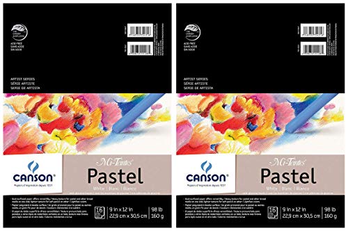 2-Pack - Canson Mi-Teintes Pastel Paper Pad, White with Glassine, Dual Sided Light and Heavy
