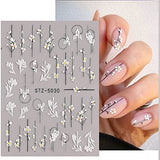 8 Sheets 5D Flower Nail Art Stickers Embossed Flowers Nail Decals Self Adhesive Nail Art Supplies Spring Summer Nail Art Decorations Cute White Floral Nail Stickers French Nail Designs for Women