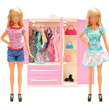 Miunana Lot 36pcs Fashion Doll Closet Wardrobe Doll Clothes and Accessories Set with 1 Pink Wardrobe + 5 Fixed Skirts + 10 Radom Shoes + 10 Hangers + 10 Radom Bags for 11.5 inch Girl Doll