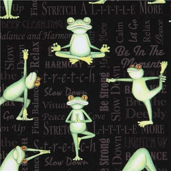 Black Robert Kaufman Text Frog Animal Yoga Fabric Back in 5 Minutes (per 0.5 Yard Unit)