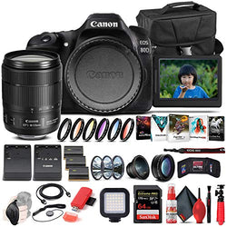 Canon EOS 80D DSLR Camera with 18-135mm Lens (1263C006) + 64GB Memory Card + Case + Corel Photo Software + 2 x LPE6 Battery + External Charger + Card Reader + LED Light + Filter Kit + More (Renewed)