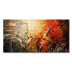 Everfun Art Hand Painted Abstract Canvas Wall Art Ready to Hang Music Instrument Modern Oil Painting Contemporary Artwork Stretched (Framed 6030 inch)