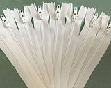 14 Inch White Color YKK Zippers Number 3 Nylon Coil Set of 10 Pieces