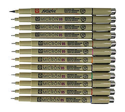 Sakura Pigma Micron 12 Fineliner pens Archival ink 05 Colored drawing pen with brush tip, Artist