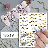 8 Sheets Nail Art Stickers Decal Marble Wave Yellow Black Gold Stripe Line Nail Decals Self-Adhesive Nail Art Supplies for Nail DIY Decoration 3D Adhesive Nail Accessories for Women French Nail Design