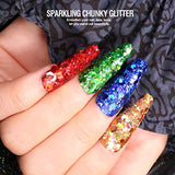 Holographic Chunky Glitter, Set of 15 Colors, LEOBRO Resin Glitter Craft Glitter with 10 PCS Stir Spoons, Cosmetic Nail Glitter, Glitter for Resin Arts Crafts, Body, Face, Nail, Glitter Slime Making
