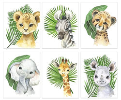 Safari Nursery Decor for Boys - Safari Animal Pictures Wall Art - Baby Room Animal Prints - Jungle Babies Wall Decor - Little Boys Room Art - SET OF 6-8x10 - UNFRAMED (Safari-Boys-No-Text-6)