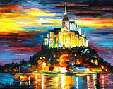 Castle Above The Harbor — Palette Knife Evening Seascape Oil Painting On Canvas By Leonid Afremov Studio. Size: 30" X 24" Inches (75cm x 60cm)