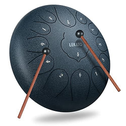 Steel Tongue Drum 12 Inch 13 Notes, LEKATO Steel Drum Percussion C Key with Bag Accessories ,Stan Pan Drum for Meditation Yoga Musical Education, Navy Blue