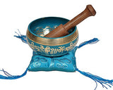 Tibetan Singing Bowl Set By Dharma Store - With Traditional Design Tibetan Buddhist Prayer Flag - Handmade in Nepal (Turquoise)