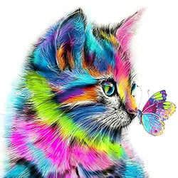 DIY 5D Diamond Painting by Number Kits, Full Drill Colorful Cat Crystal Rhinestone Diamond Paintings Kits for Adults Pictures Arts Craft for Home Wall Decor(12X12 inch)