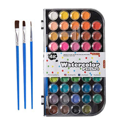 48 Colors Watercolor Paint, Shuttle Art Watercolor Pan Set with 3 Paint Brushes Perfect for Kids Beginners Adults Watercolor Painting