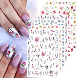 JMEOWIO 10 Sheets Spring Flower Nail Art Stickers Decals Self-Adhesive Pegatinas Uñas Floral Leaves Nail Supplies Nail Art Design Decoration Accessories