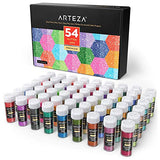 ARTEZA Fine Glitter, Set of 54 Colors, Shaker Jars (0.34oz/9.6 g) Glow Under UV Black Light, Extra Fine, All Purpose for Body, Face, Slime, Crafts