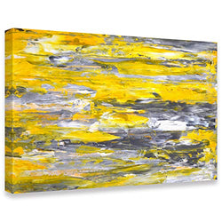 Canvas Wall Art Abstract Yellow Grey Framed Wall Art Paintings for Bedroom Living Room Office Home Decoration Modern Canvas Artwork Wall Decor Ready to Hang 35''x24'', 1 Pieces