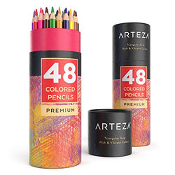 ARTEZA Colored Pencils Set of 48 Colors with Color Names, Triangular shaped, Pre sharpened, Soft