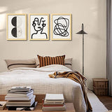 ArtbyHannah 3 Piece 11x14 Framed Minimalist Wall Art Set with Black Abstract Line Outline Art Prints for Bedroom Home Decoration, Natural Wood