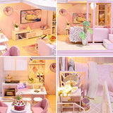 Spilay DIY Dollhouse Miniature with Wooden Furniture,Handmade Pink Princess Model Home Craft Mini Kit Plus with Dust Cover & Music Box,1:24 3D Creative Doll House Toy for Adult Teenager Love Gift