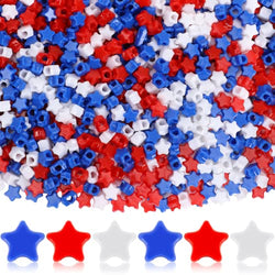 4th of July Star Pony Beads,UPINS 1200Pcs Red White Blue Plastic Beads for Jewelry Making Patriotic Crafts Independent Day DIY Necklace Bracelets Hair Beads