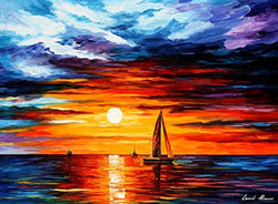 Orange Sunset Painting Horizon Wall Art On Canvas By Leonid Afremov Studio - Touch Of Horizon