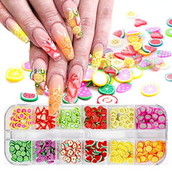 12 Grids 3D Fruit Nail Art Slices,Fruit Sliced Sequins Nail Supplies Stickers Decoration Fruits Banana Lemon Strawberry Cherry Watermelon Nail Art Design for DIY Crafts,Manicure Accessories