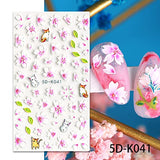 Flower Nail Art Stickers, 5D Embossed Spring Summer Pink Cherry Blossom Nail Exquisite Design Flower Nail Decals Nail Decorations Pink Flower Self-Adhesive Nail Stickers for Women Girls 4 Sheet