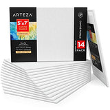 Arteza Canvas Panels 5x7, Inch White Blank Pack of 14, 100% Cotton, 12.3 oz Primed, 7 oz Unprimed, Acid-Free, for Acrylic & Oil Painting, Professional Artists, Hobby Painters & Beginners