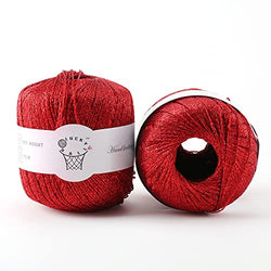 Yarn for Crocheting,2PCS Yarn for Knitting Rose Gold Glitter Lurex Yarn Shine Yarn for Crochet Knitting Sweater,Scarf,DIY Toys,Bags Decor (Red)